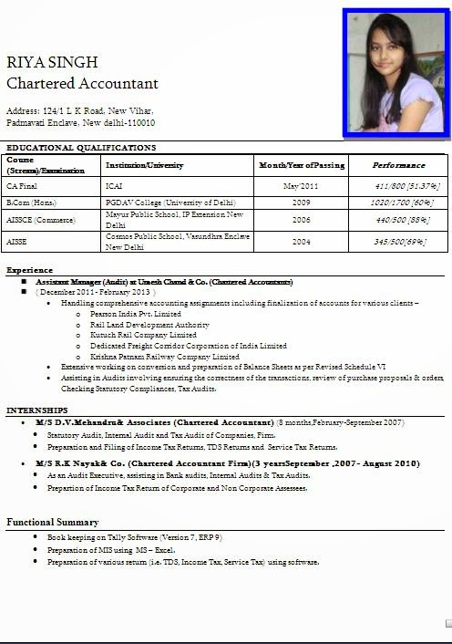 Resume format for it professional in india